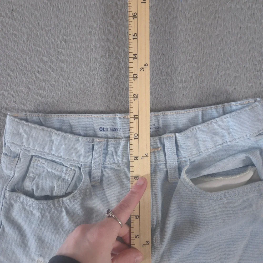 Old Navy Jeans Girls 14 Blue Baggy Wide Leg Distressed High Rise Cotton Denim